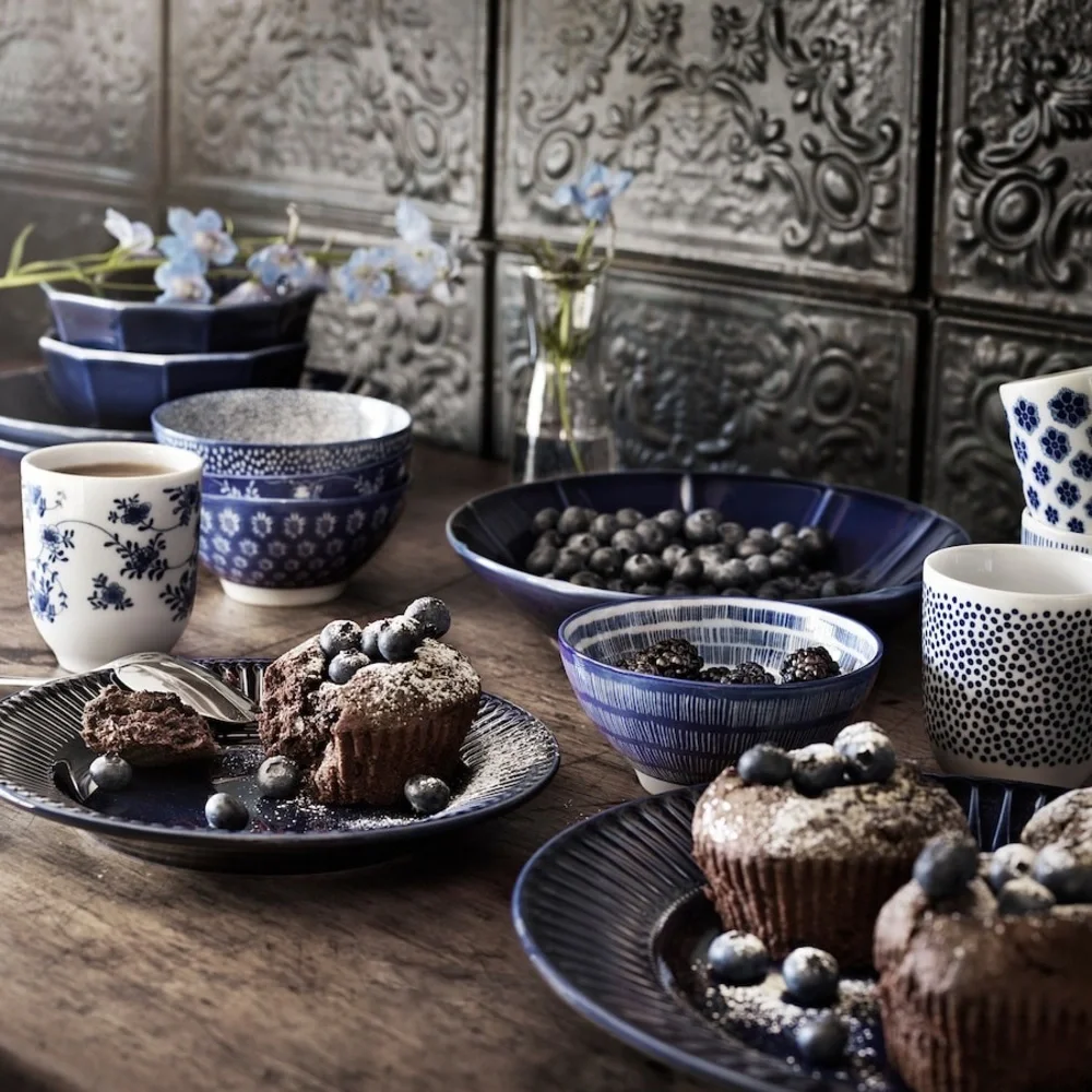 IKEA ENTUSIASM Patterned Blue Bowls, Set of 8, 4 ½” Diameter asian